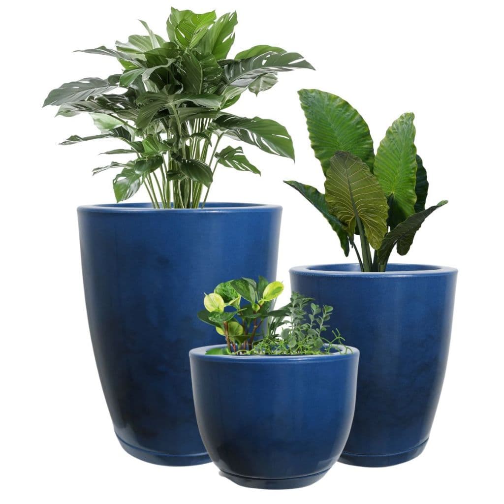 Kit 3 Vasos Para Plantas Polietileno Decorativo Liso Polido Cone Bojo N1 N2 N3