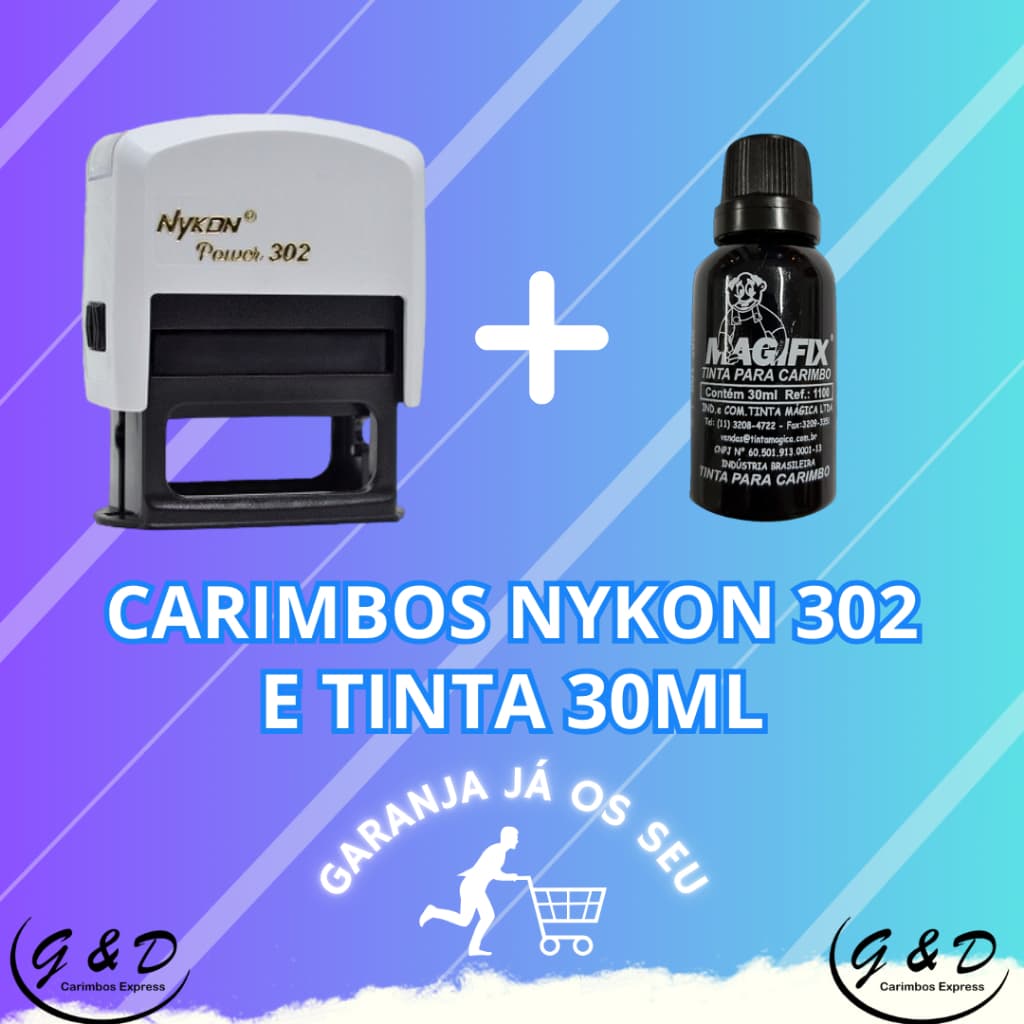 Carimbo Nykon 302 Automático Personalizado + 1 Tubo de Tinta 30ML - 14x38