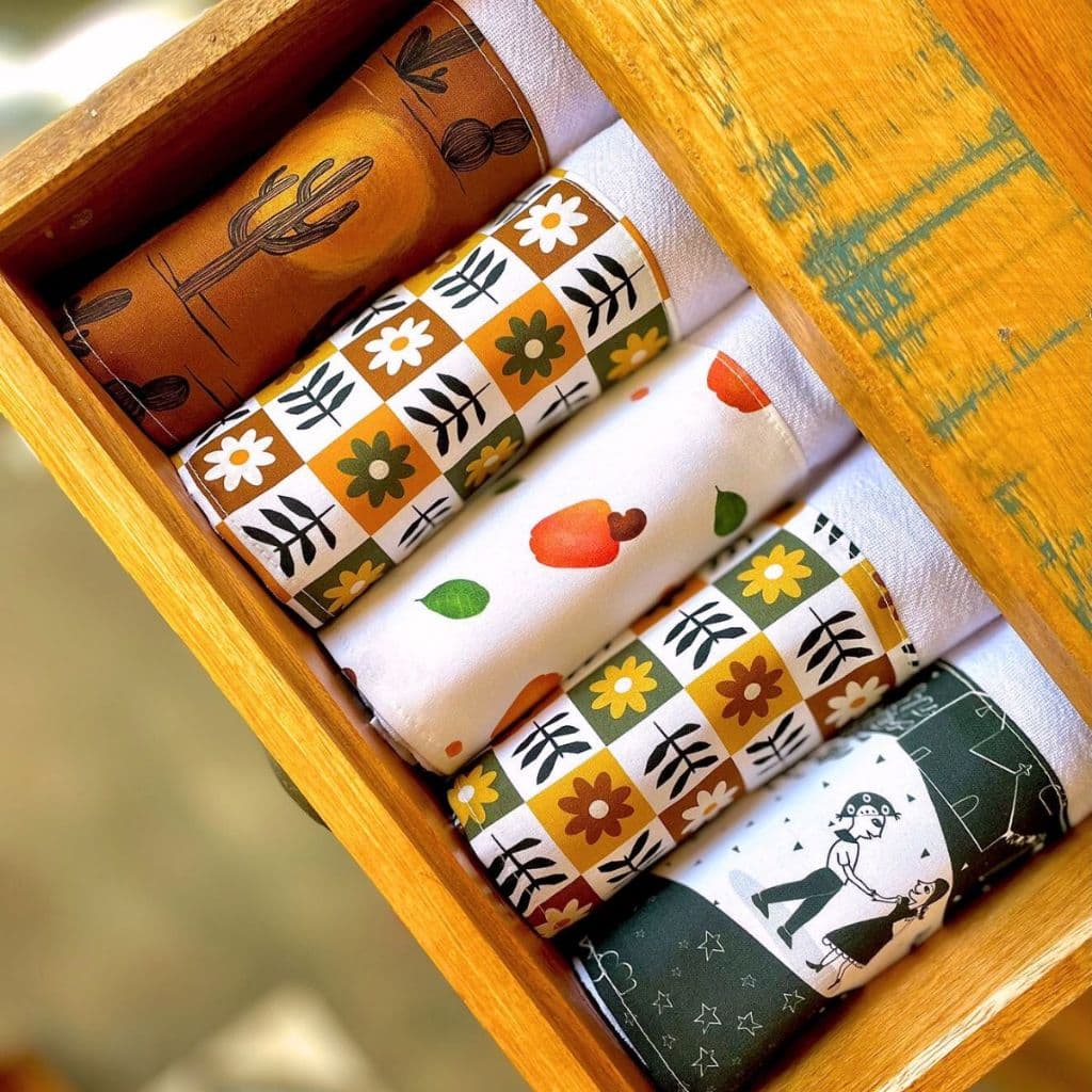 Kit 5 Panos de Prato Tricoline 100% Algodão 45x70cm com Saquinho Presenteável