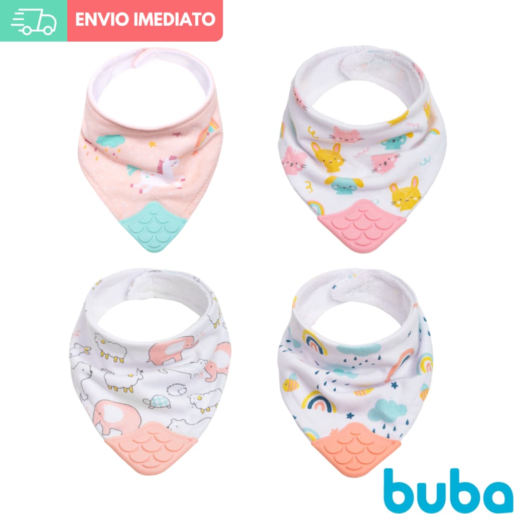 Kit Bandana Babador Bebê com Mordedor Buba Menina