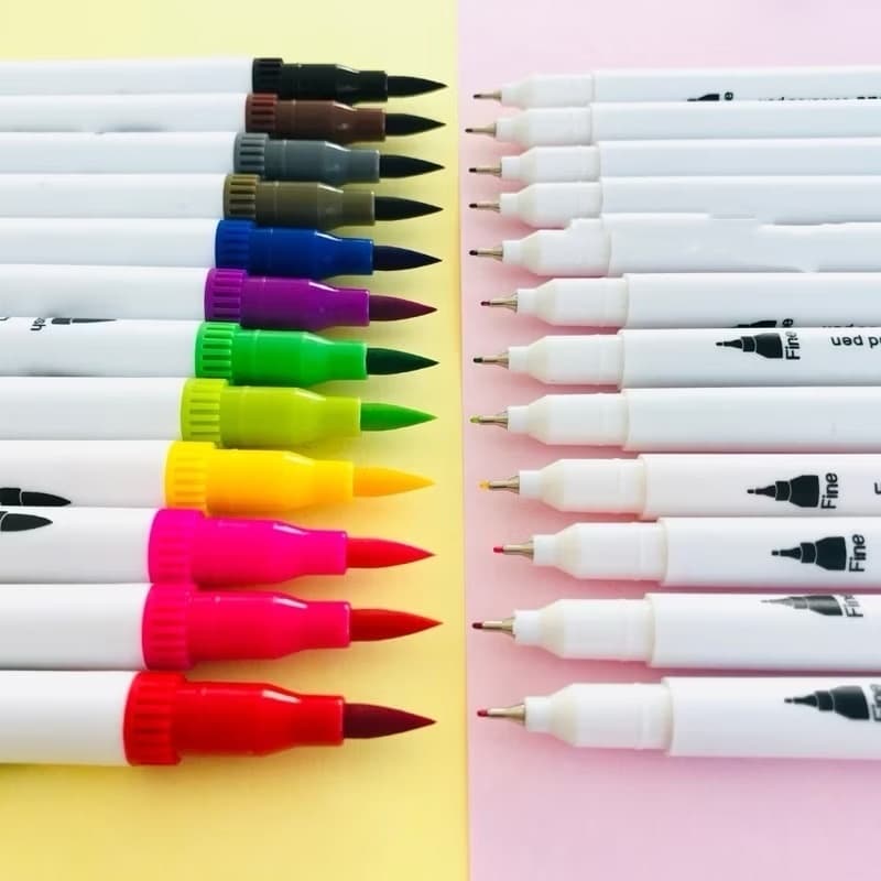 kit com 12/24/36/48 Caneta Brush Pen Kit Com 12/24/36/48 Cores com ponta dupla pincel estilo brushpen e ponta fina