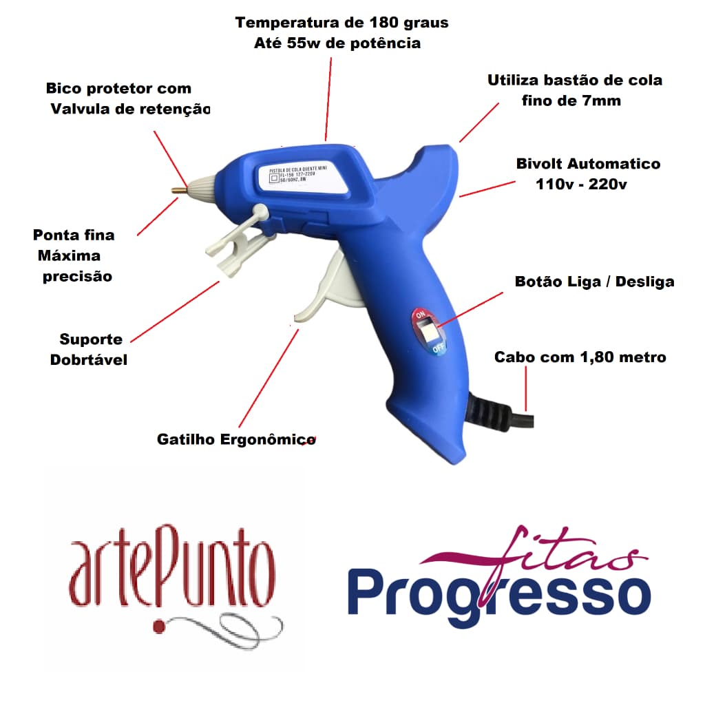 Pistola Cola Quente Mini Arte Punto 8w Bivolt Bico Fino