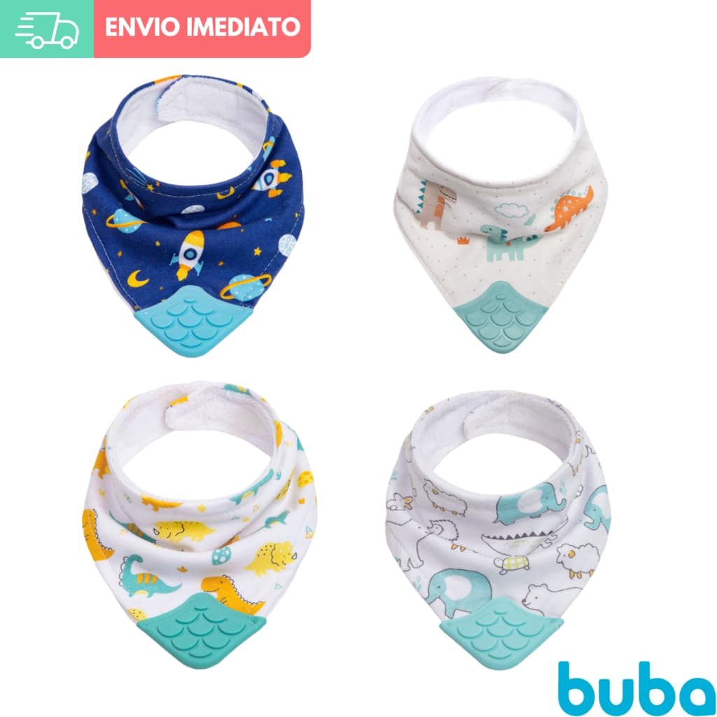 Kit Bandana Babador Bebê com Mordedor Buba Menino