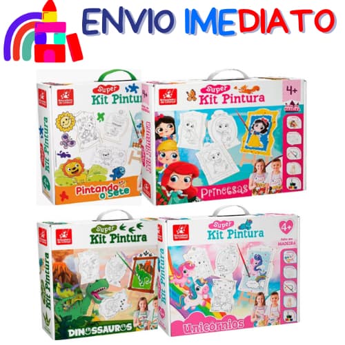 Super Kit Pintura  Criança Com 4 Telas Cavalete + 6 Tintas - Brincadeira De Criança