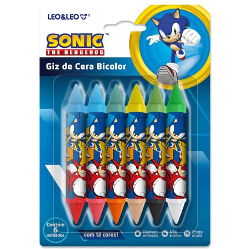 GIZ DE CERA BIG BICOLOR SONIC - CAIXA C/ 6 UND E 12 CORES LEO&LEO