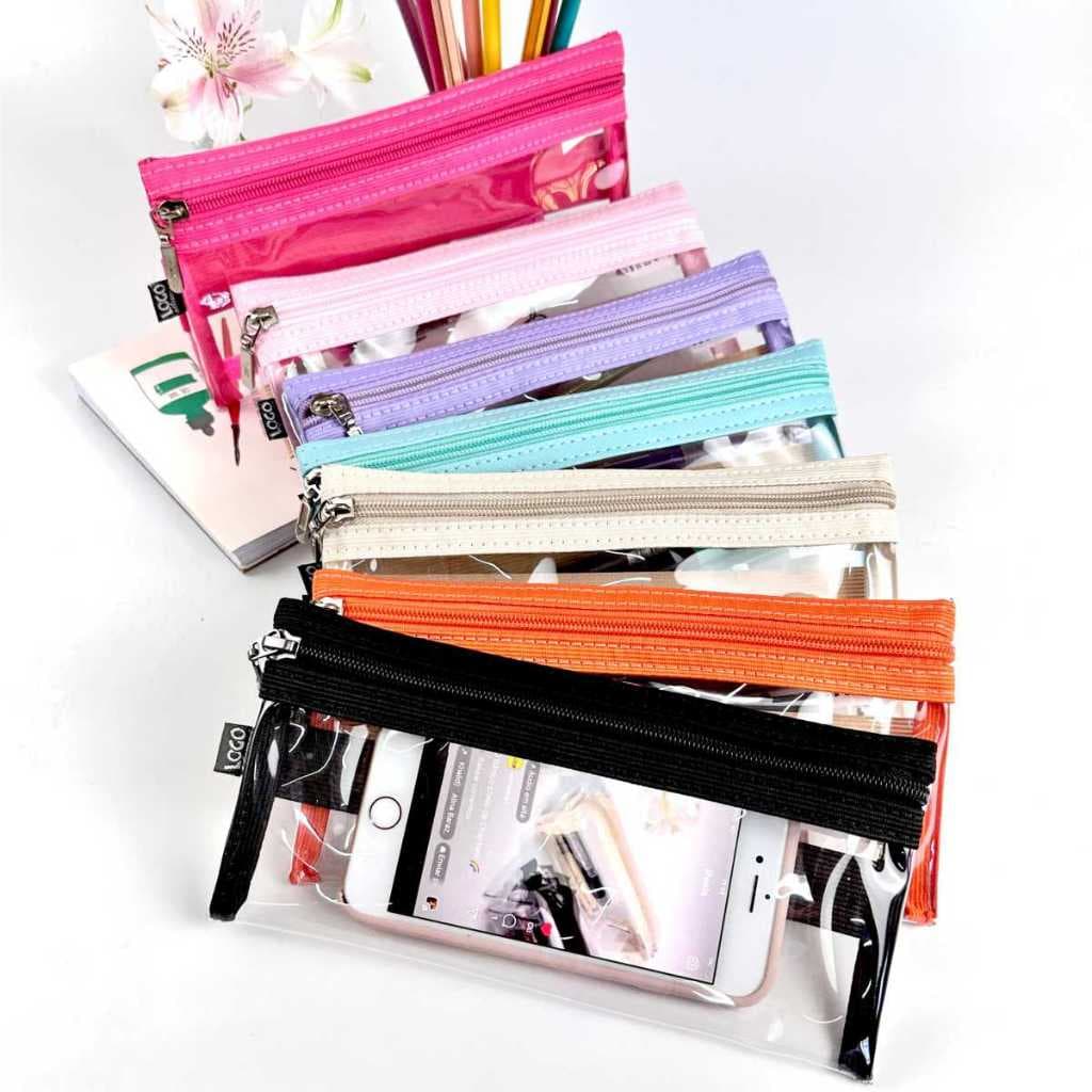 Estojo Transparente Escolar Carteira Com Elástico Porta Celular Necessaire Estojo Transparente