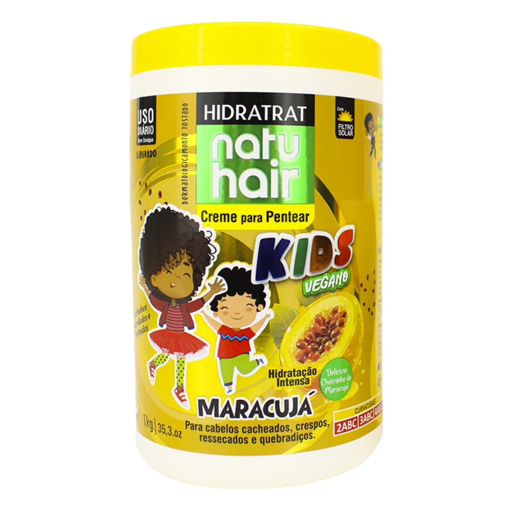 Creme para pentear Kids Maracujá Natuhair 1kg Antifrizz Definição Volume Cachos Ondulados Vegano