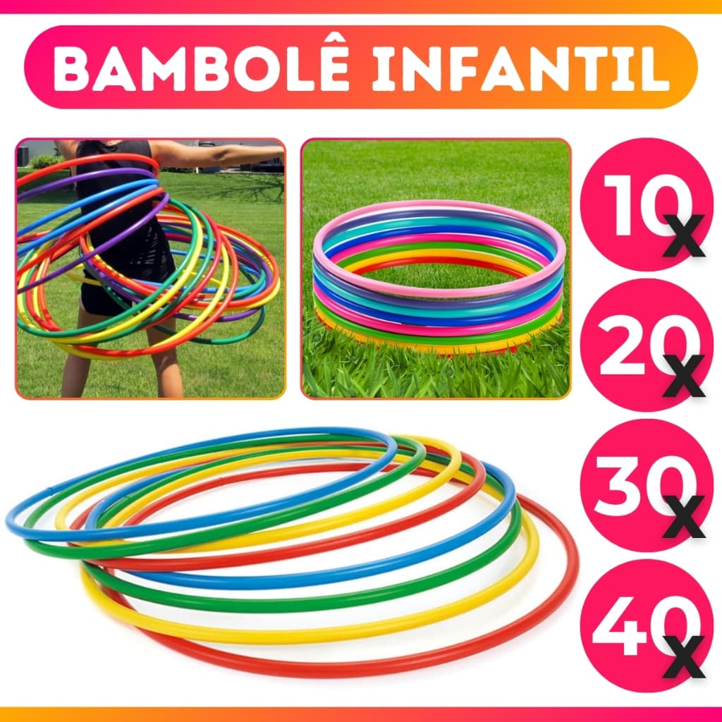 Kit 10 / 20 / 30 / 40 Bambolês Infantil Adulto 65 cm Colorido Cor Aleatória Fitness Exercício