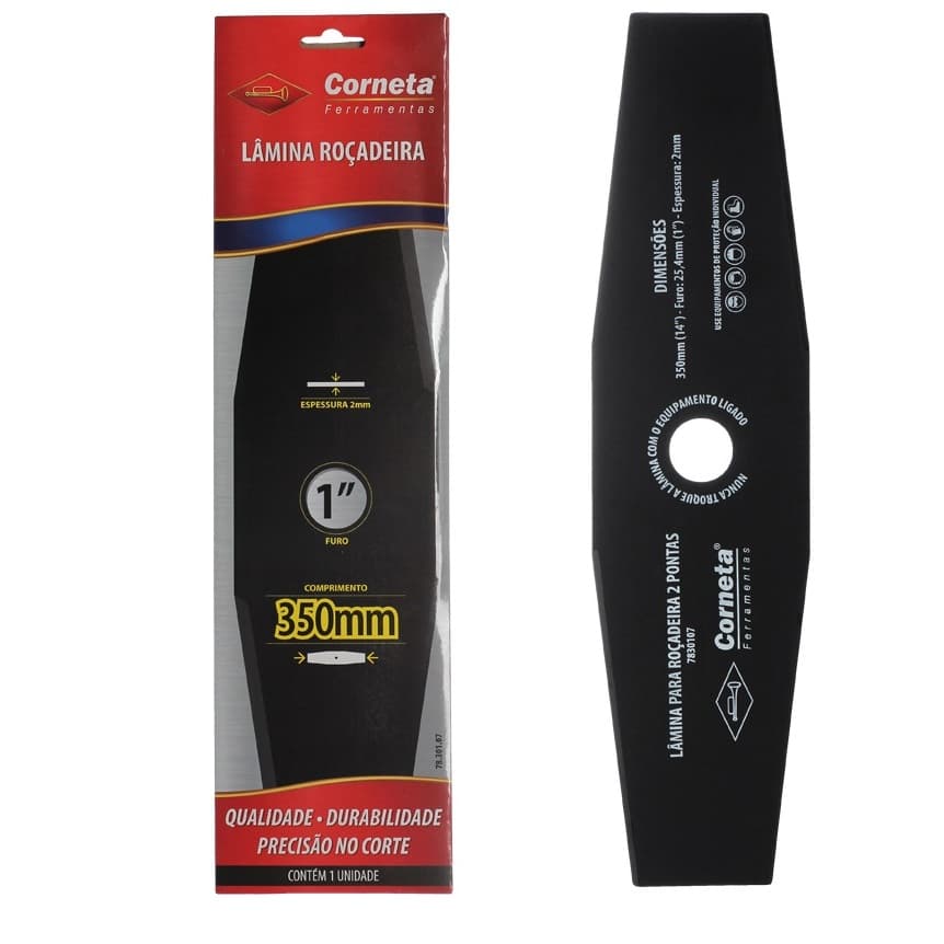 Lamina Para Roçadeira 2 Pontas 350 Mm Furo de 1 Pol. Ou 25,4 Mm x 2 Mm Corneta