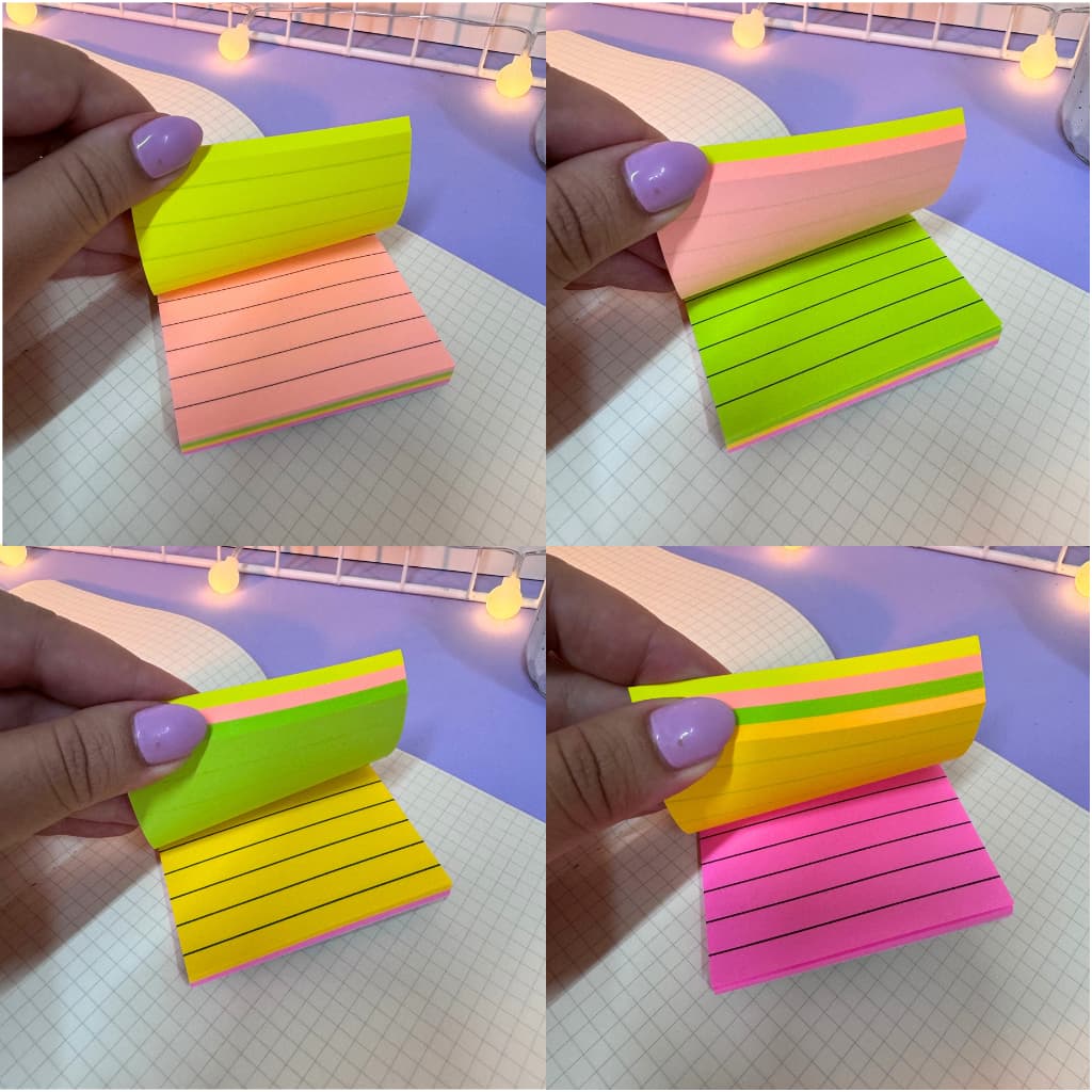 Bloco de Anotação Autoadesivo Colorido c/ Linhas Neon