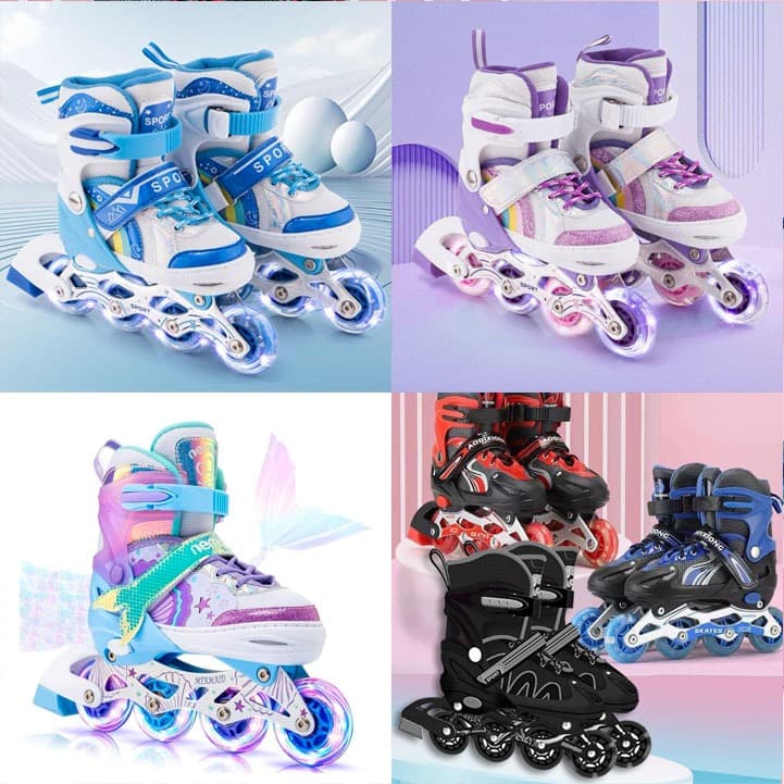Patins Inline Infantil Meninas Roller Reto Ajustável Com Led + Kit Proteção Barato Presente Meninos