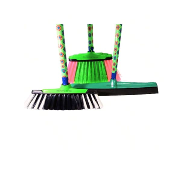 Vassoura Multiuso com cabo, Vassoura de Pelo com Cabo e Rodo Duplo de Borracha com Cabo