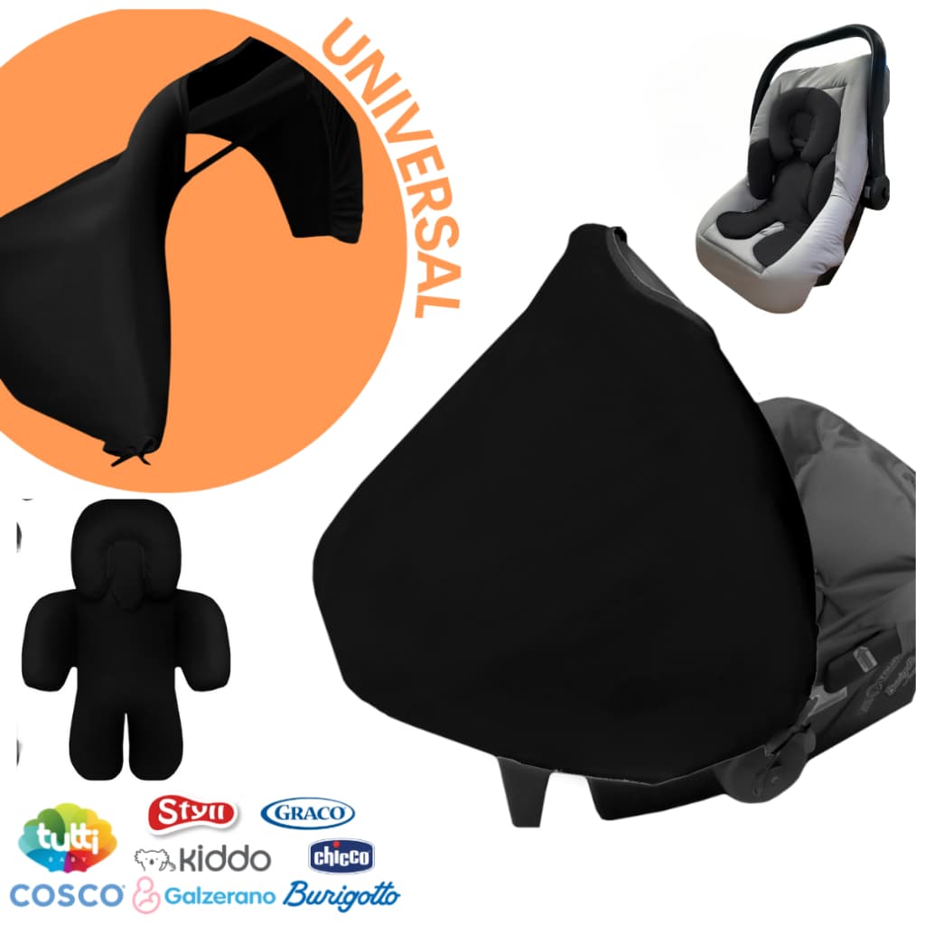 Kit passeio - Capota protetora solar e Apoio redutor ergonomico para Bebê Conforto - Diversas cores