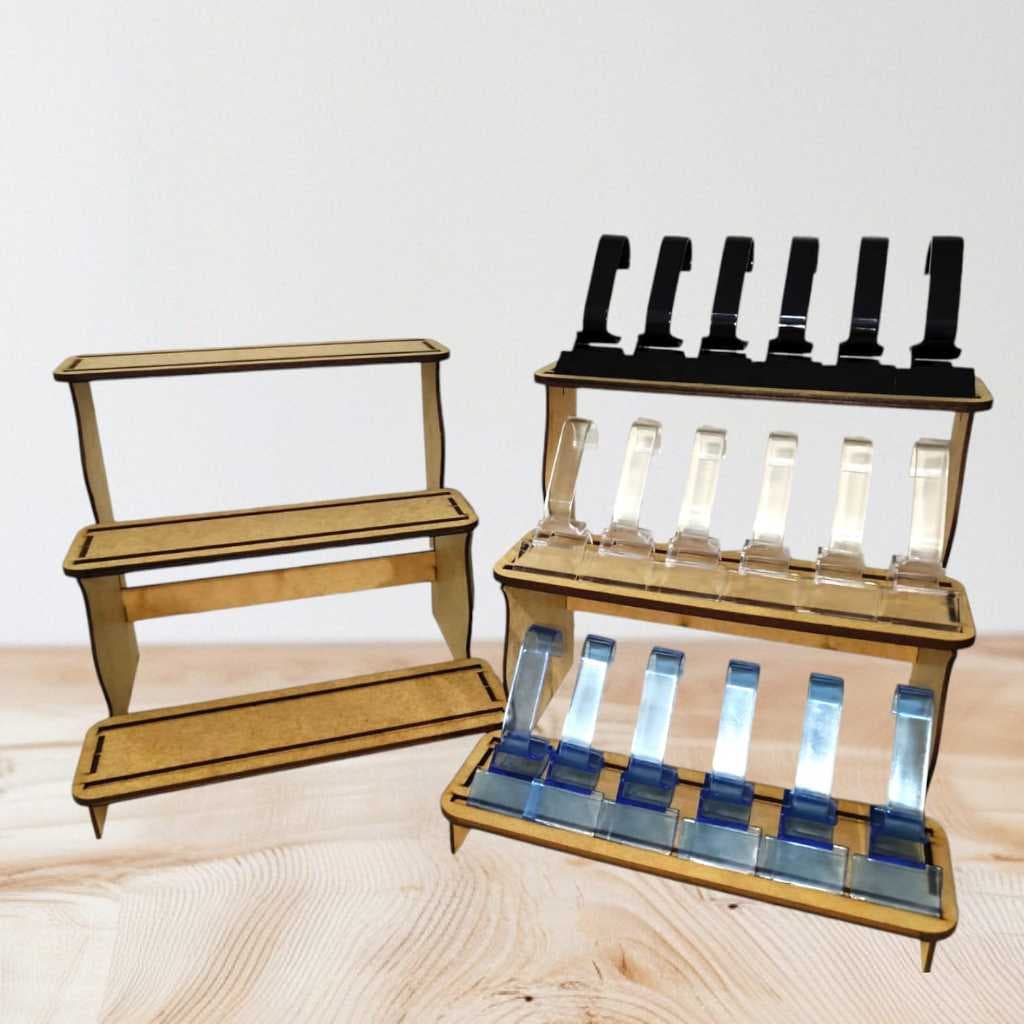Novo modelo escadinha expositor relógio MDF encaixe.c 18 relogios und