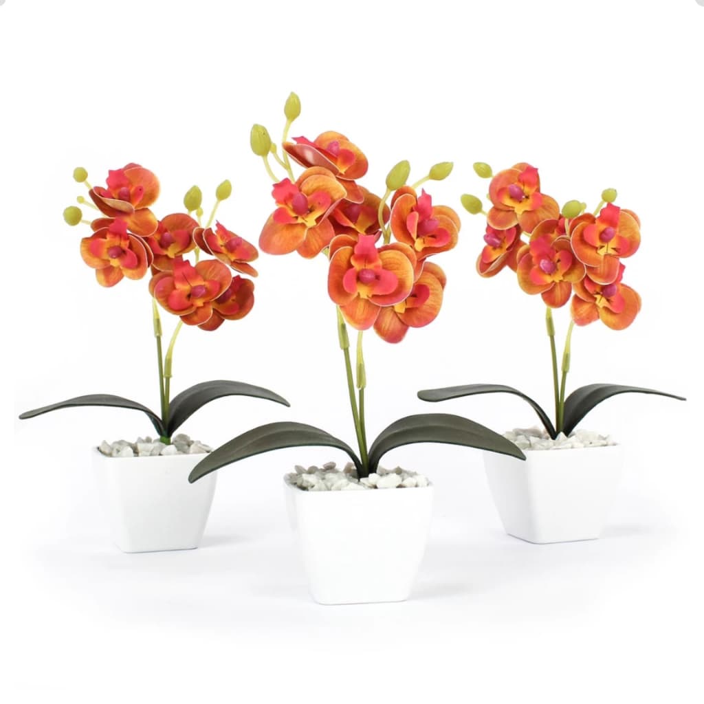 Kit 3 Vasos Vasinhos Decorativos com Orquidea Artificial