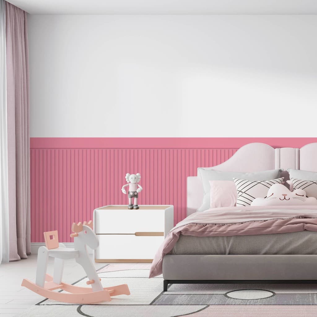 Papel De Parede Adesivo Ripado Rosa Com Faixa Para Meia Parede