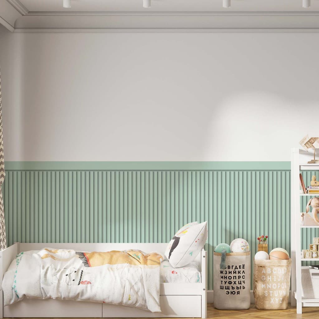 Papel De Parede Adesivo Ripado Verde Menta Com Faixa Para Meia Parede