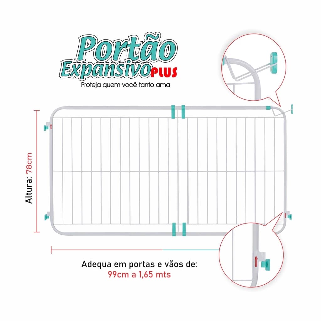 Portão Expansivo PLUS 99cm a 165 Cm PetÚtil Proteção Pet Cachorro ou Criança Kids