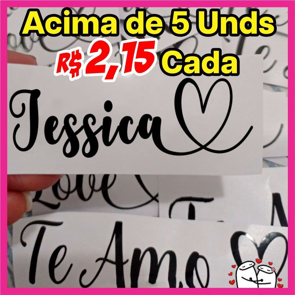 Adesivo Vinil personalizado Com Coração Impermeável para taças, Potes de Plástico , copos, Garrafas Térmicas