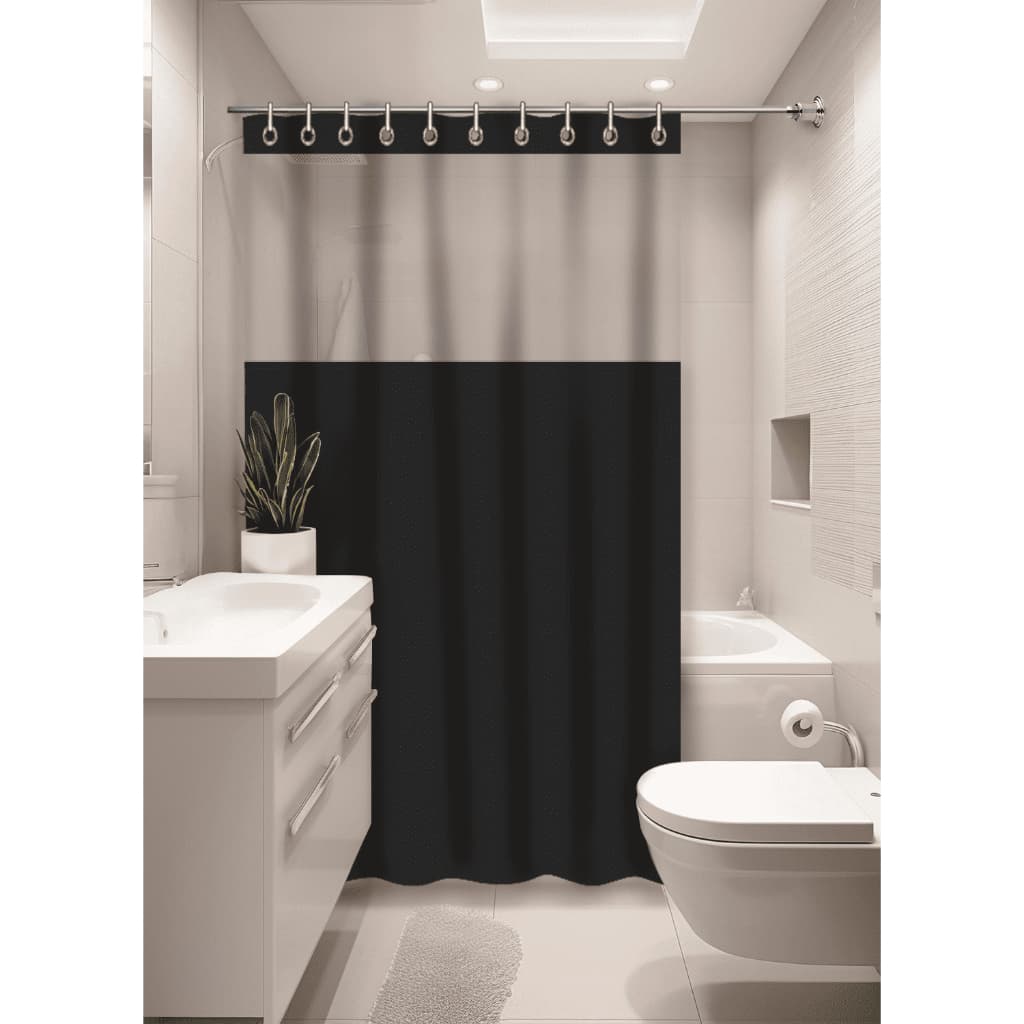 Cortina de Banheiro Box Impermeável Preta c/ Visor Transparente c/ Ganchos 1,38 x 1,98 Pvc Antimofo