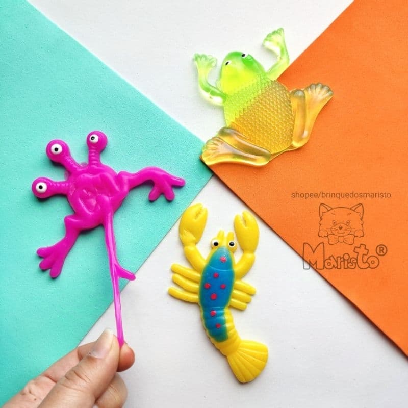 Kit 3 Mini Brinquedos Animal Grudento Vários Bichos Sortidos Gruda na Parede