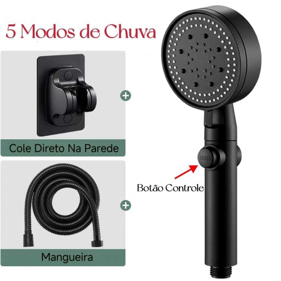Chuveiro De Mão Chuveiro Ducha Preto Kit Completo Conjunto Ajustável Da Cabeça Preto Plástico ABS