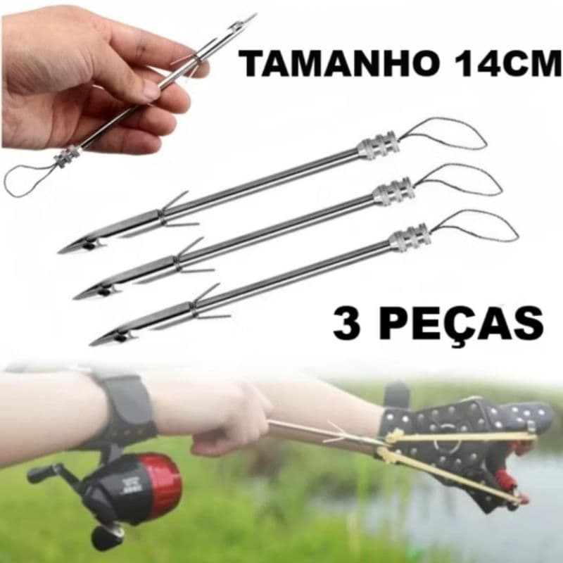kit 3 setas dardos flechas 14 cm para estilingue atiradeira de pesca peixe
