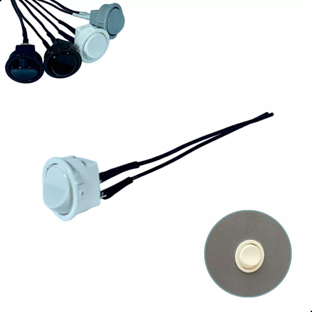 Interruptor Redondo Botão Embutir 2P Móveis Branco Preto Cinza Marrom Simples 10A Liga/Desliga 12V