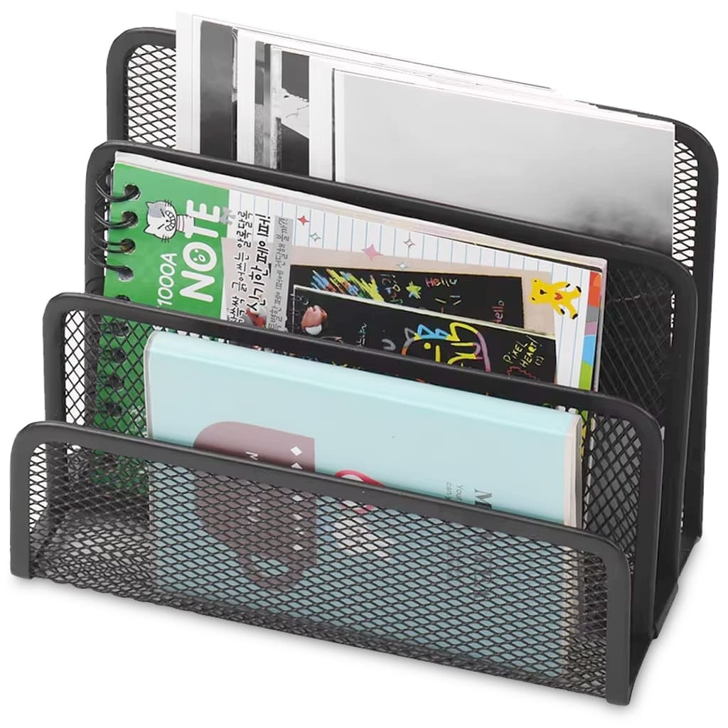 Organizador de Mesa Escritório Porta Papel A4 Envelopes Documentos 3 Divisórias Metal Aramado