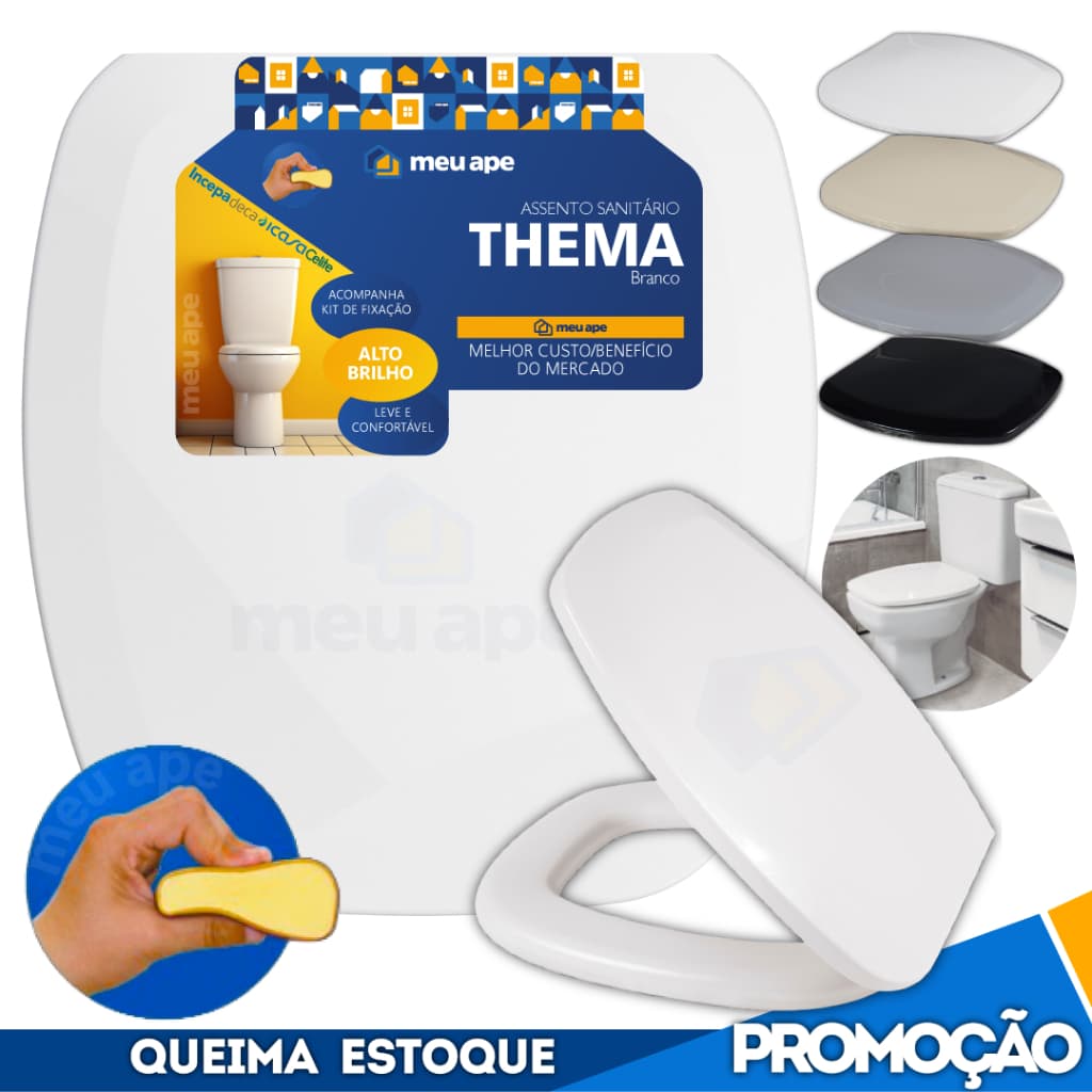 Assento Sanitário Tampa Vaso Almofadado Retangular Quadrado Thema Incepa 1.6gpf/6lpf Cores