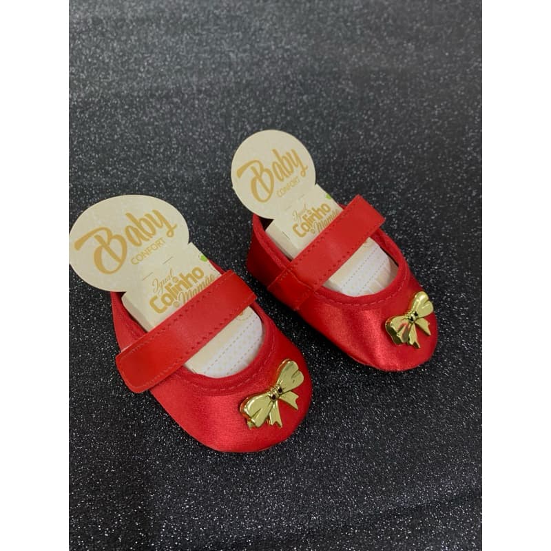 Sapatinho de bebê recém nascido - Sapatilha vermelha c/ lacinho Feminina