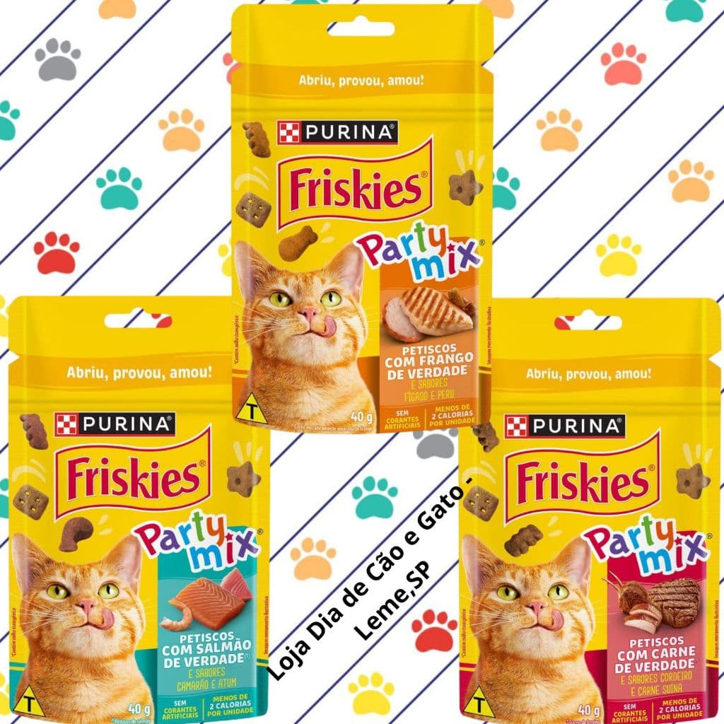 Kit 3, 6, 9, 12 e 15 unidades - Petiscos para Gatos Friskies Party Mix 40g
