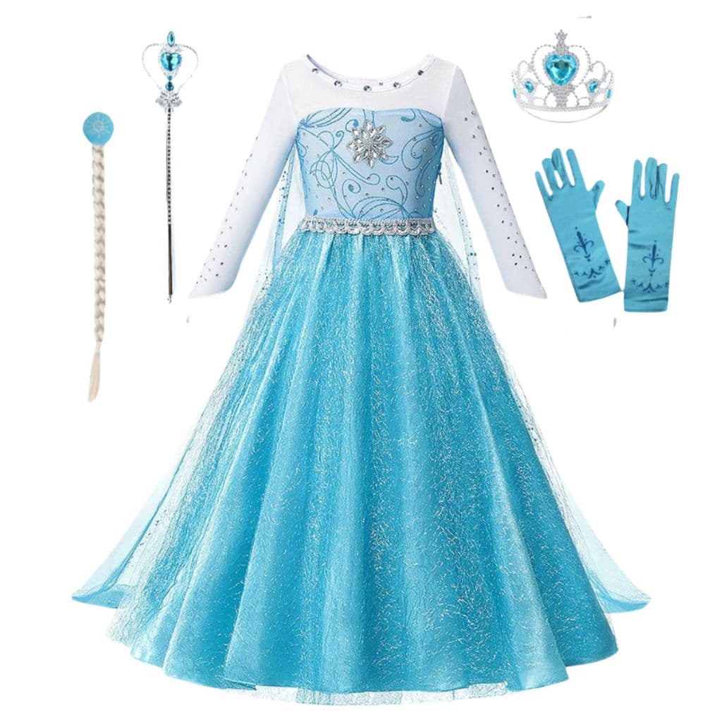 Fantasia Infantil Vestido Frozen Luxo Princesa Elsa Azul + Capa + Acessorios