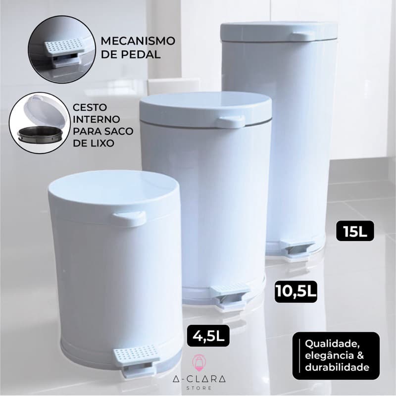 Lixeira Cesto De Lixo Pedal Cozinha Banheiro 10,5 Litros Cor Branca