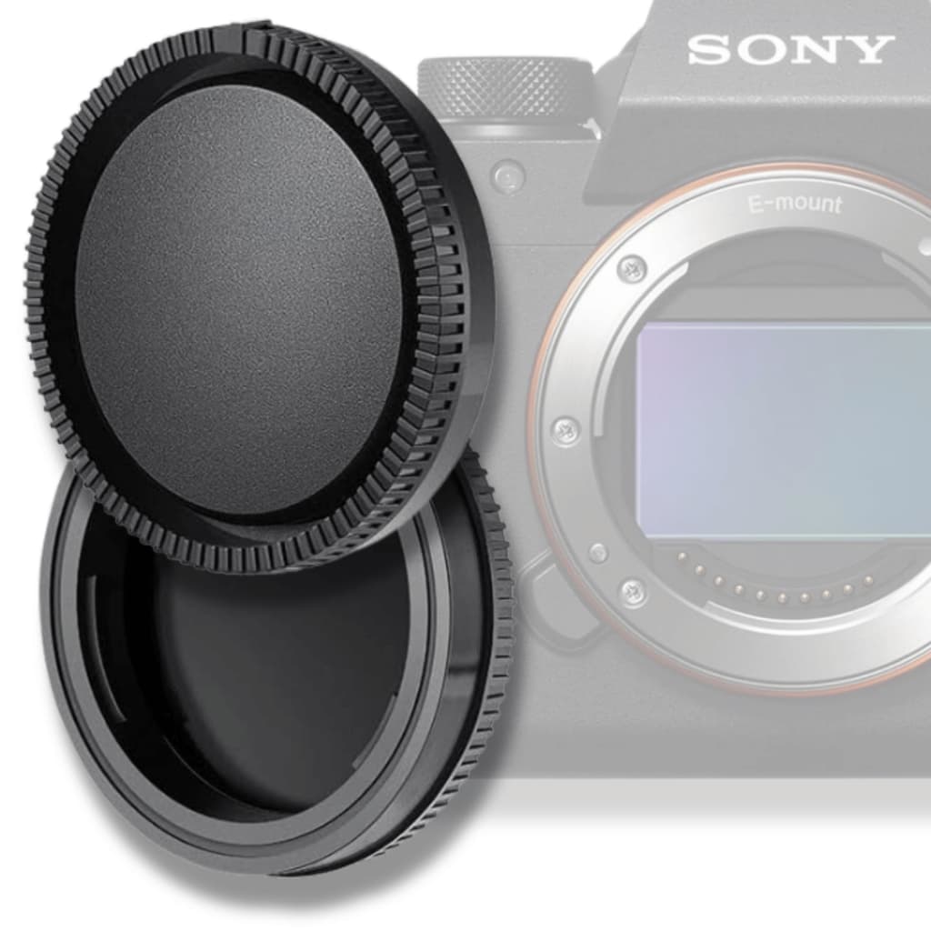 Kit Tampas Sony E‑mount – Tampa de Corpo + Tampa Traseira para Lente, Proteção Antipoeira