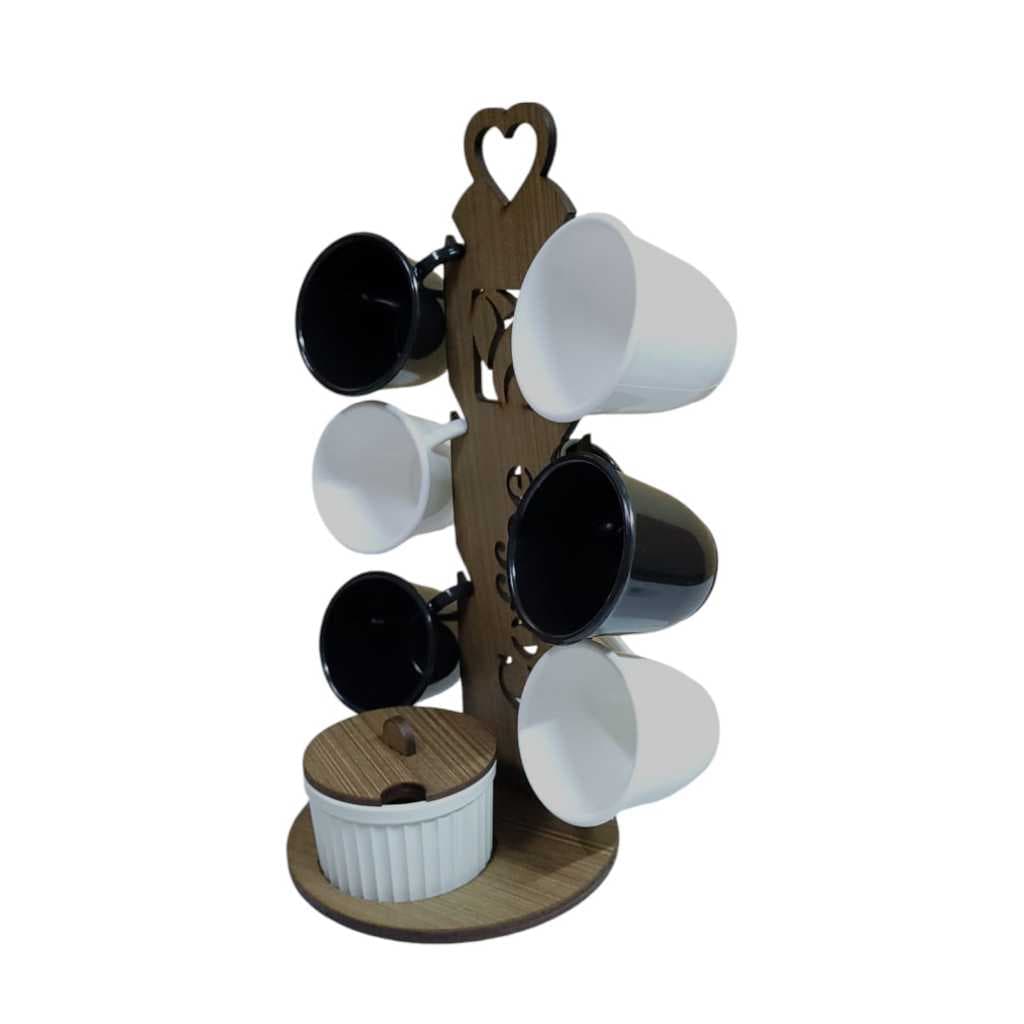 Suporte c/6 Xícaras c/ Açucareiro MDF