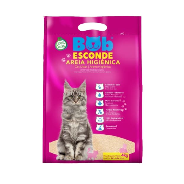 Areia Higiênica Bob Esconde 4 Kg - Extrato de Mandioca - Biodegradável