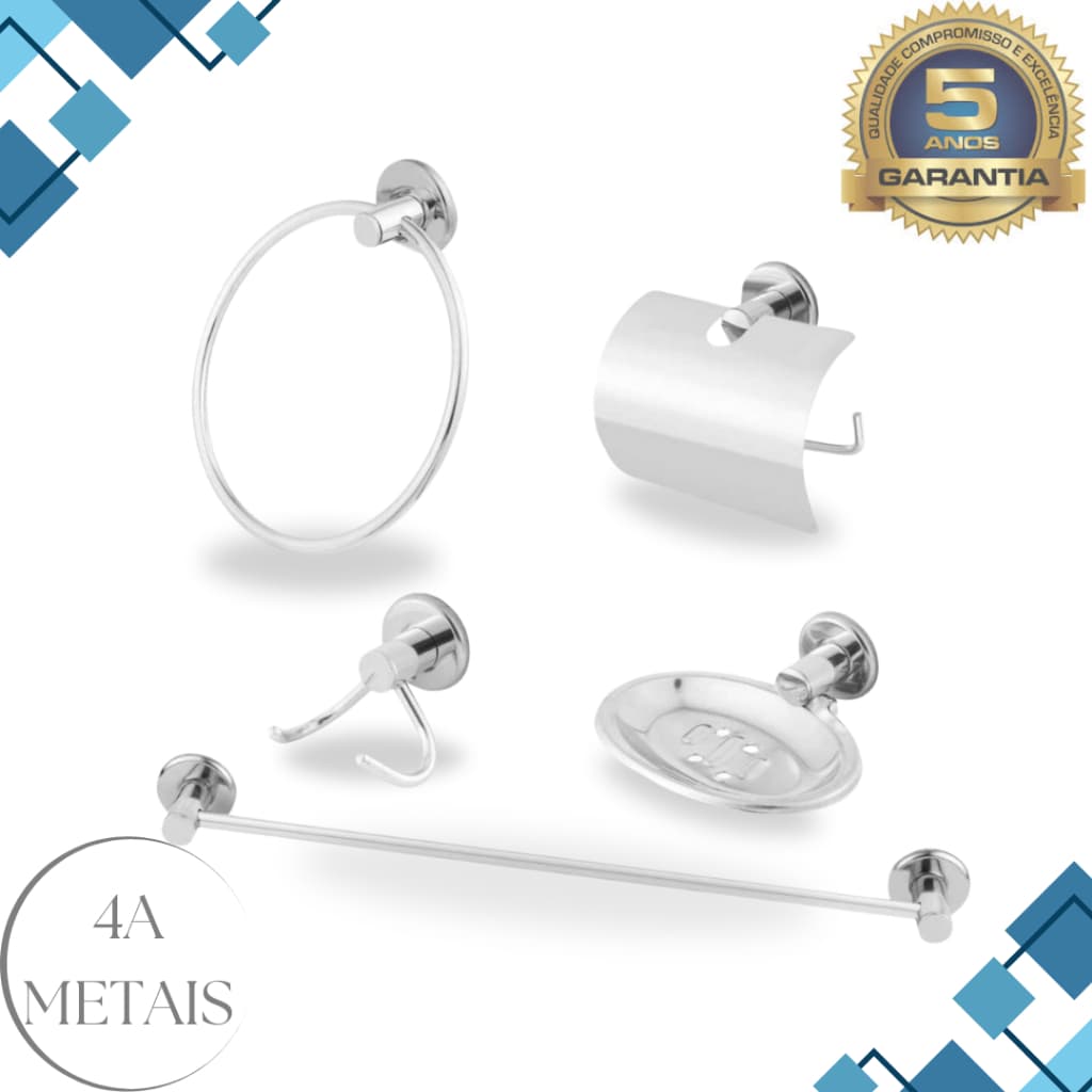 Kit Banheiro Lavatório 05 Peças Stander Aço Inox e Alumínio