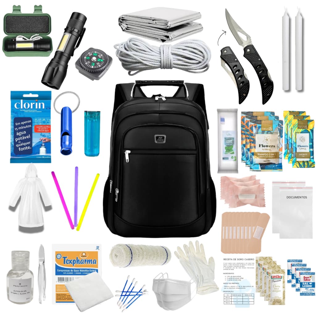 Mochila de Emergência 80 itens Kit sobrevivência EDC Primeiros Socorros Militar Acampamento Tático Camping Acampamento