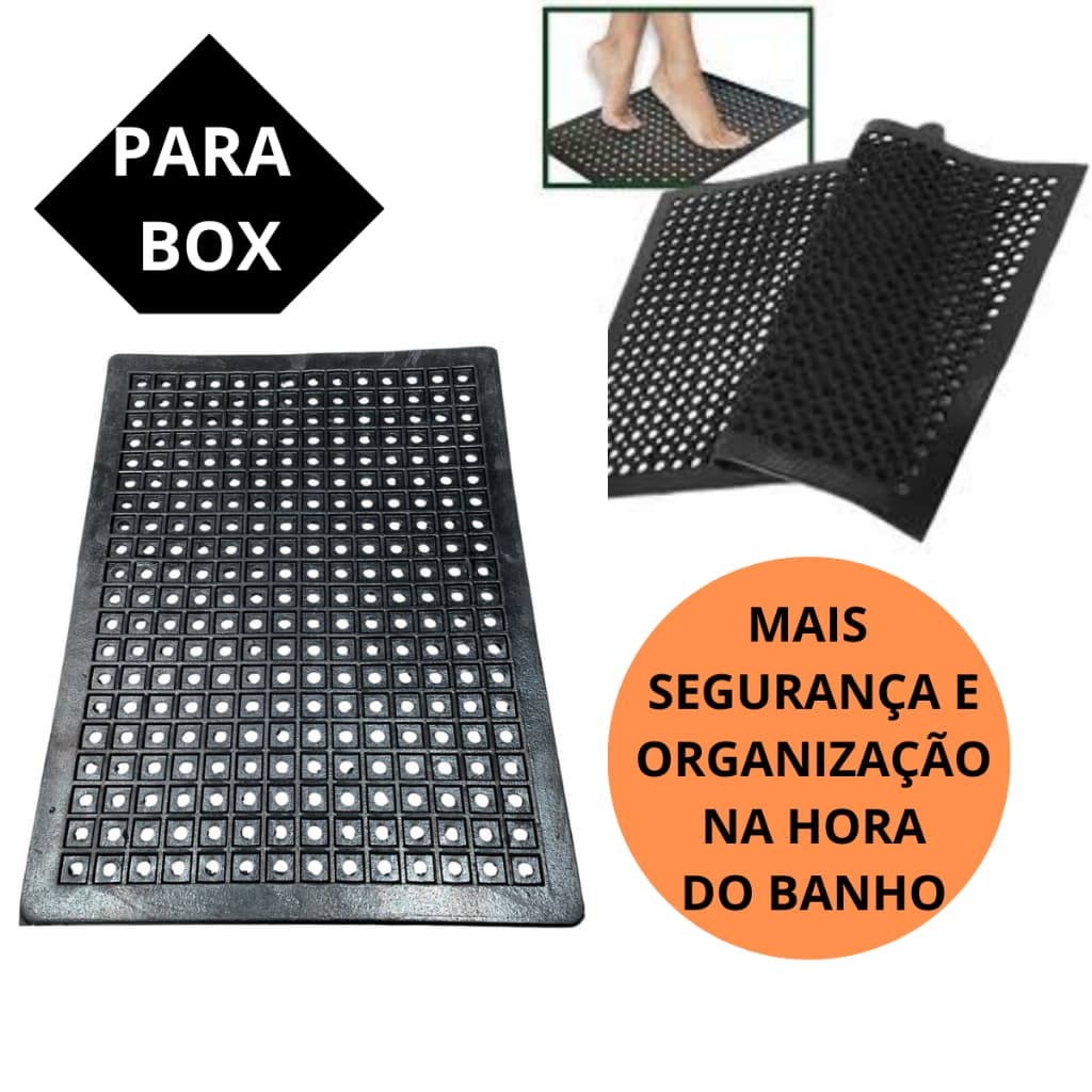 Tapete Antiderrapante de Borracha Para Box Banheiro e Áreas Úmidas Preto 42x30CM
