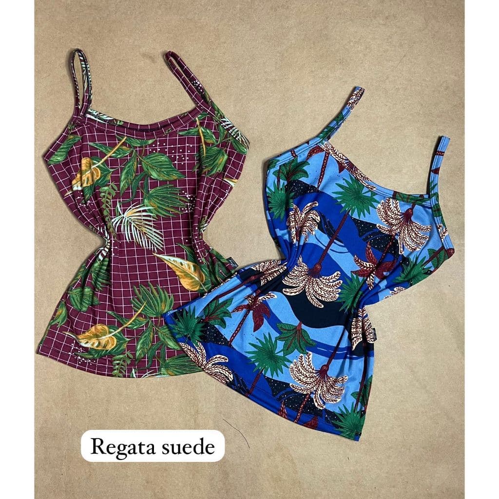 Kit 5 blusa Regata Alcinha Em Malha Suede Estampada