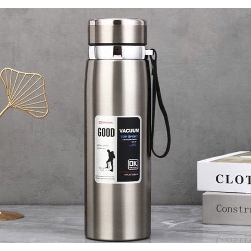 Garrafa 1000ml Aço Inoxidável Térmico Com Infusão De Capuz Prateado Effeclog Caphé Alça