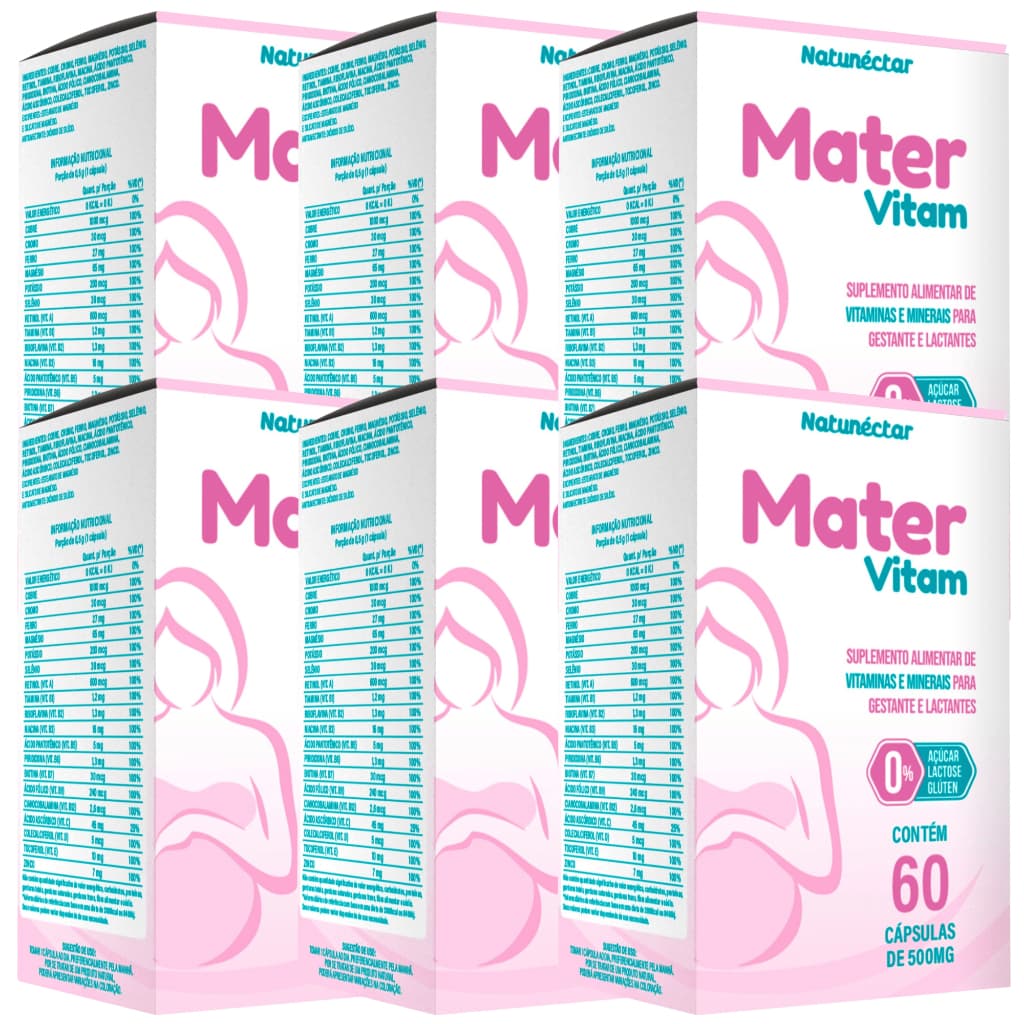 Combo 6 Mater Vitam 60 cápsulas – Total 360 cápsulas - Multivitamínico Gestante Lactante Mamãe