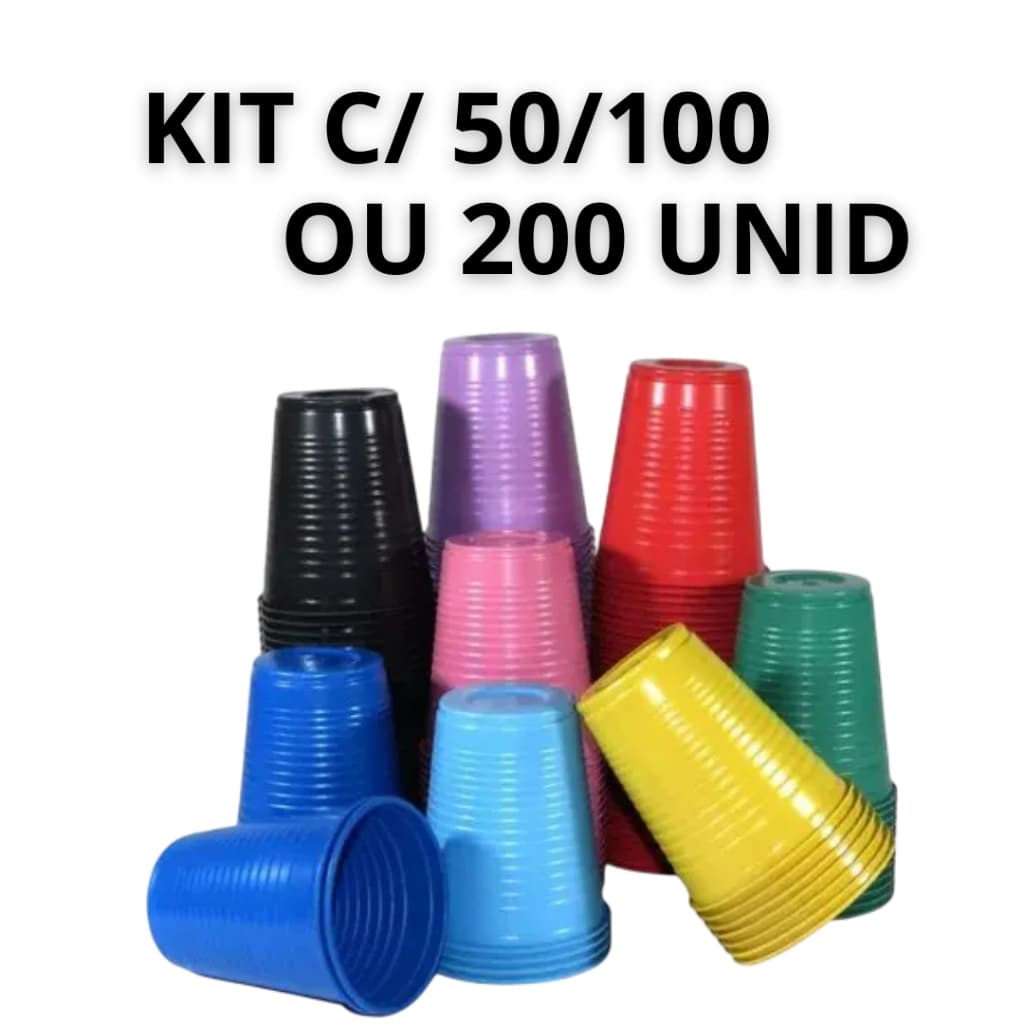 Copo Descartável Colorido Plástico Biodegradável 200ml Festa C 50/100 ou 200 Unid