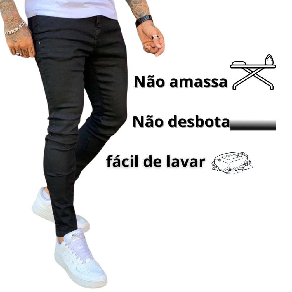 Calça jeans preta masculina skinny linha premium envio promoção NF