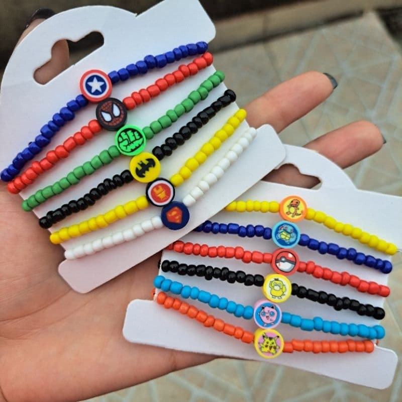 kit de Pulseiras Infantil Masculina de Super Heróis, Harry Potter, Pokémon, Flor, Frutinhas, Animais