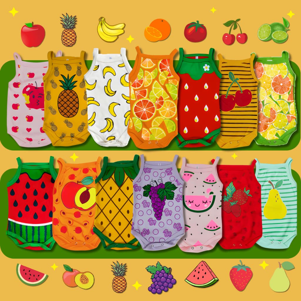 Body Bebê Frutas Regata Alcinha Verão 100% Algodão