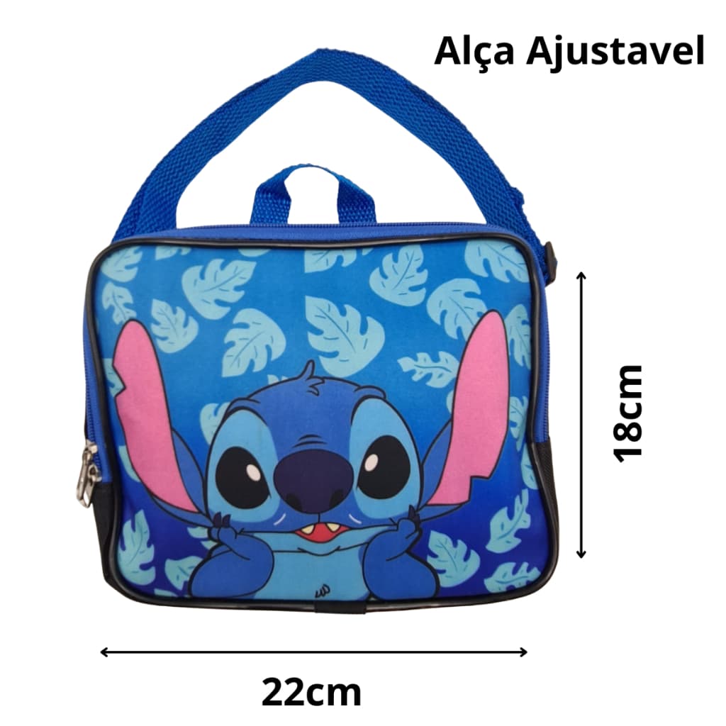 Lancheira  Bolsa Escolar Térmica Lilo Stitch Azul  Rosa Infantil Volta Aulas Passeio Viagem Recreio Acampamento