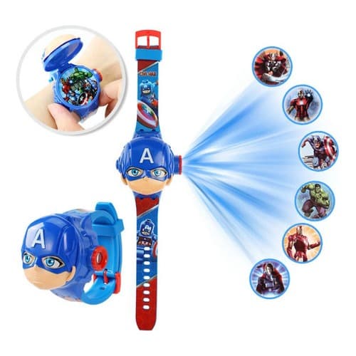 Relógio Menino Projetor Capitão America Digital Azul Mostra a hora de verdade