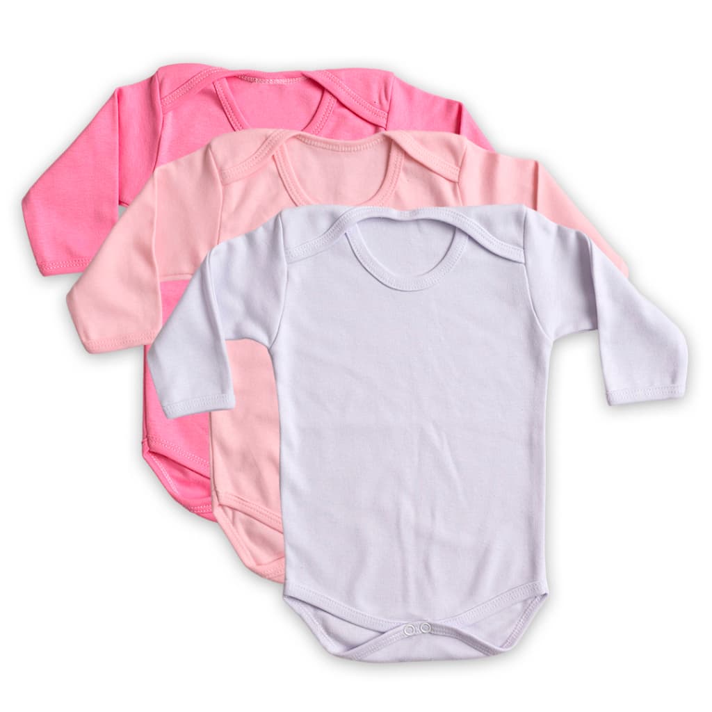 KIT 3 PEÇAS BODY BEBÊ MANGA LONGA SUEDINE 100% ALGODÃO